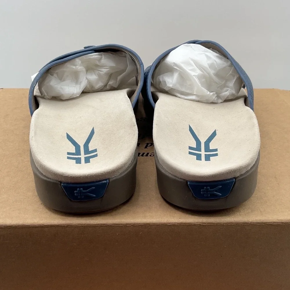 Kuru Footwear Blue Leather Criss Cross Slide Sandals Comfort Arch Support 9M